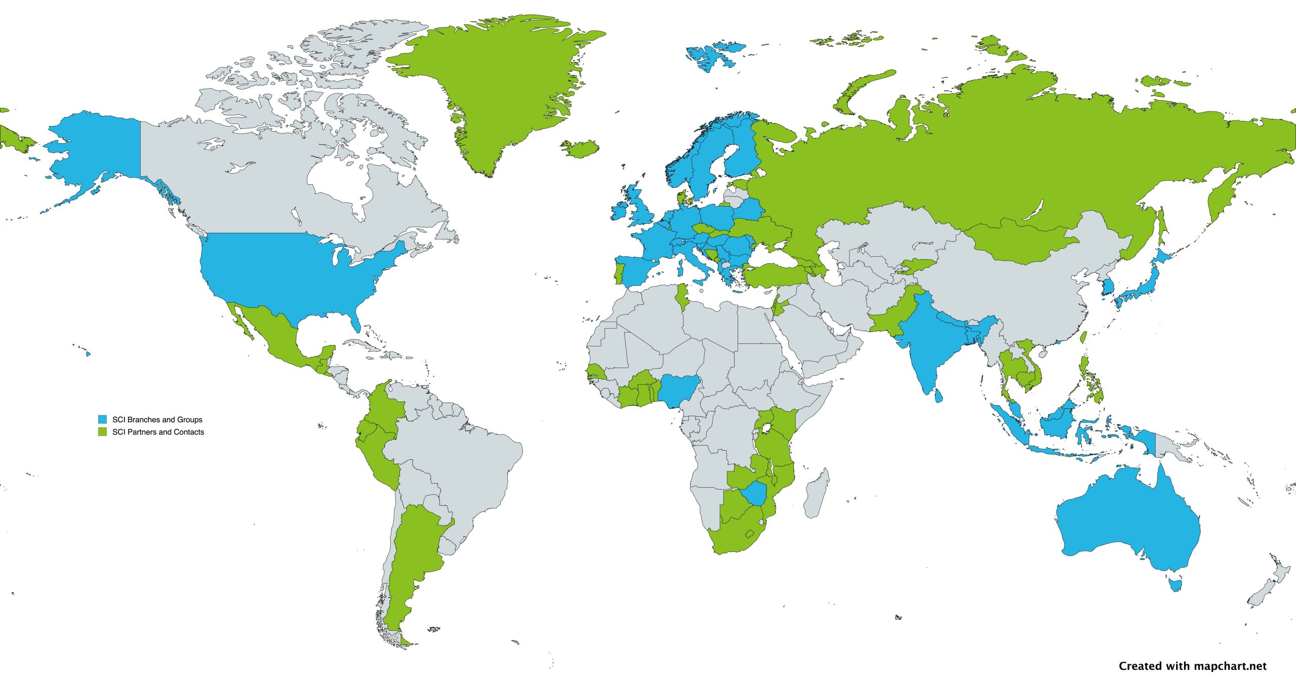 Map of SCI organisations in the world