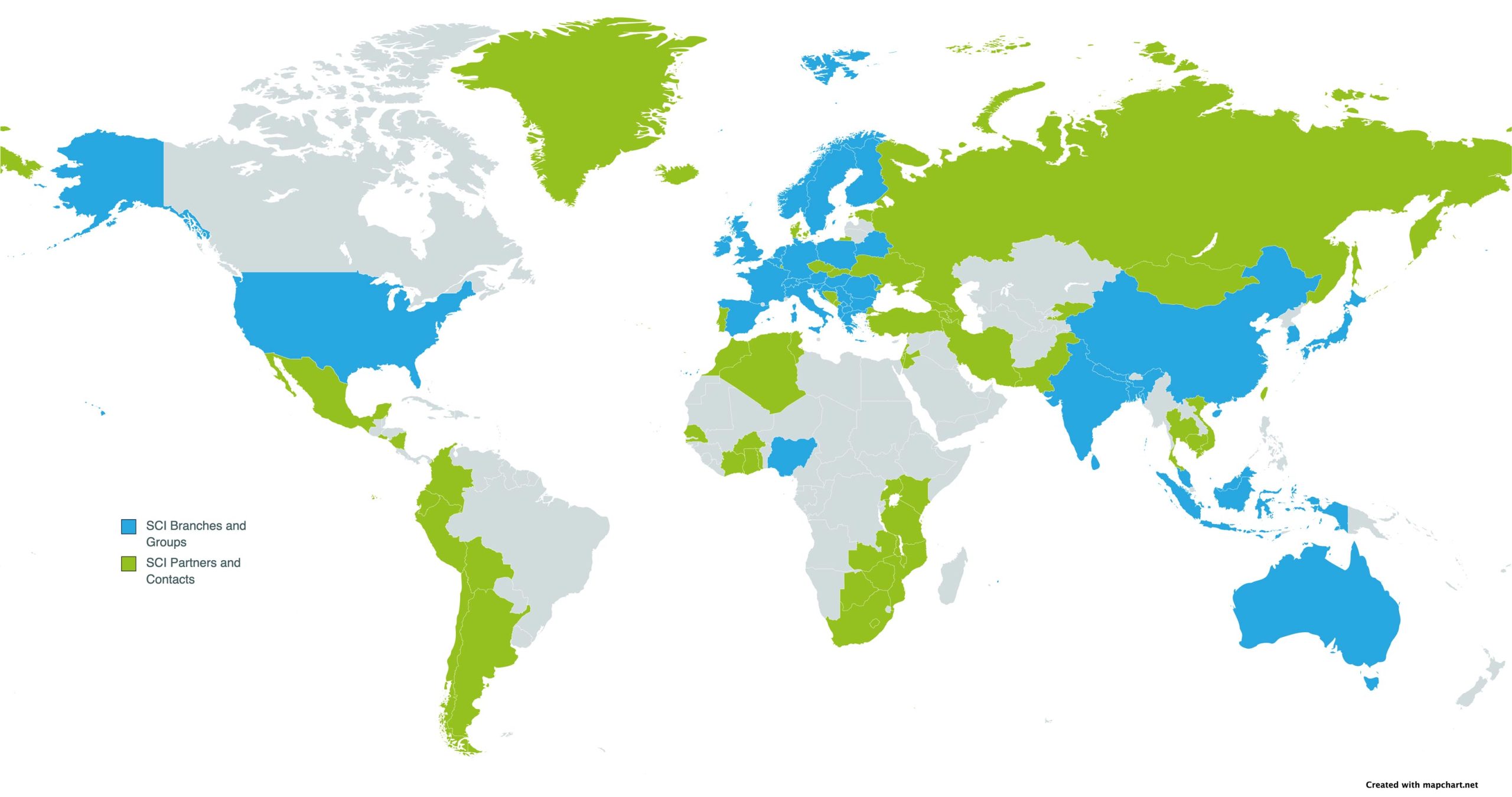 Map of SCI organisations around the world