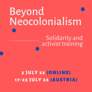 A design showing the dates of "Beyond Neocolonialism" training