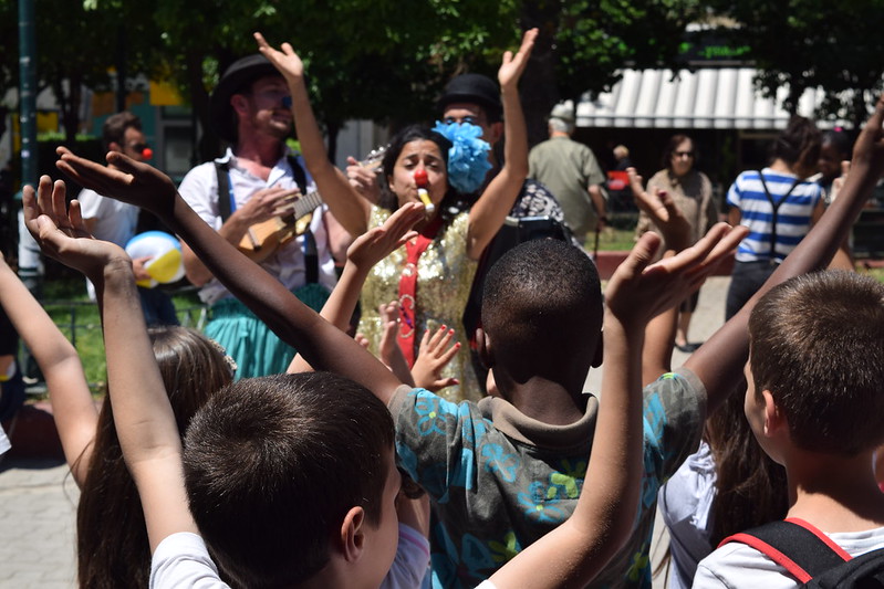 Clown show in a refugee center along the Balkan route