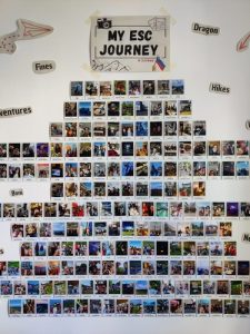 Photograph that shows "my ESC journey", it shows images taped on a wall